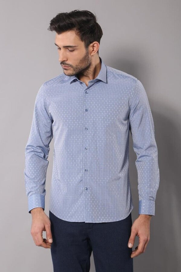 WSS Patterned Slim Fit Blue Shirt  - Peoria
