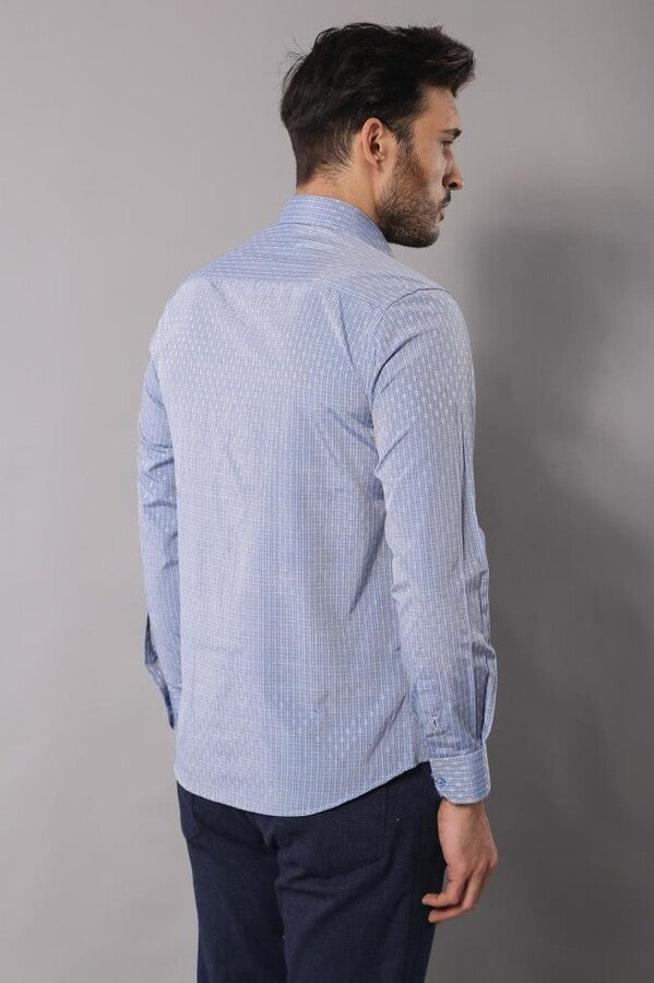 WSS Patterned Slim Fit Blue Shirt  - Peoria