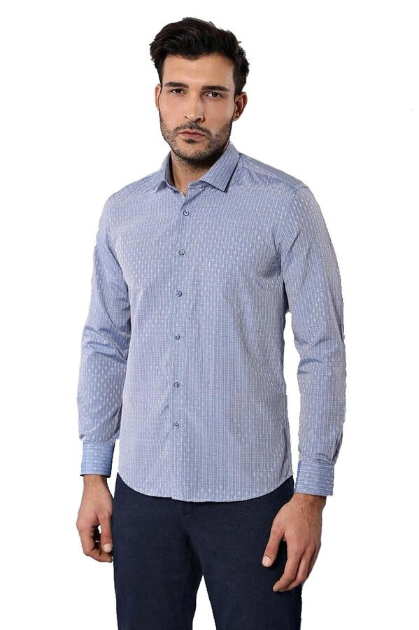 WSS Patterned Slim Fit Blue Shirt  - Peoria