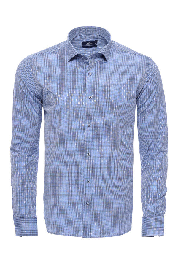 WSS Patterned Slim Fit Blue Shirt  - Peoria