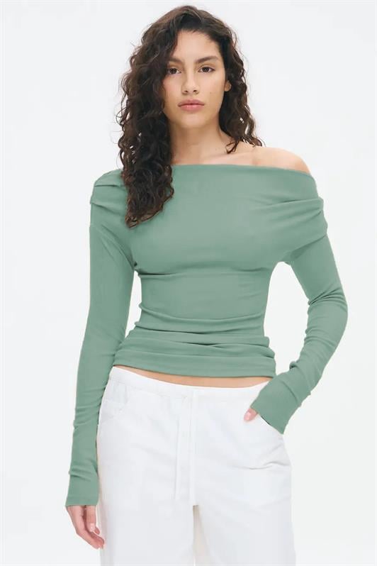 MDX Haki Women Off Shoulder Long Sleeve Blouse MG2567 - Valenciennes