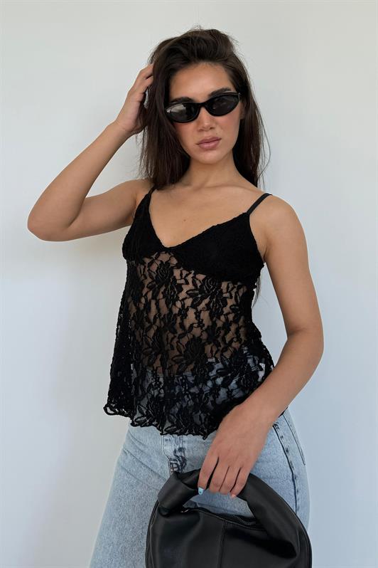 MDX Black Adjustable Strap Lace Blouse MG2348 - Edinburg