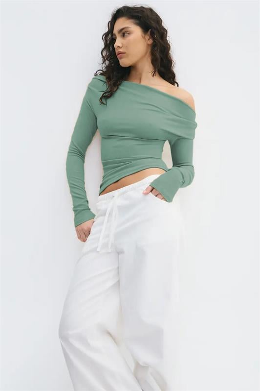 MDX Haki Women Off Shoulder Long Sleeve Blouse MG2567 - Valenciennes