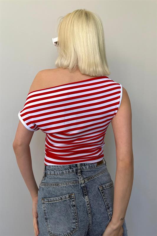 MDX Red Off-Shoulder Striped Blouse Mg2467 - Caen