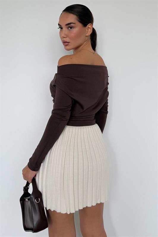 MDX Kahverengi Kadın Off Shoulder Uzun Kollu Bluz MG2567 - Coevorden