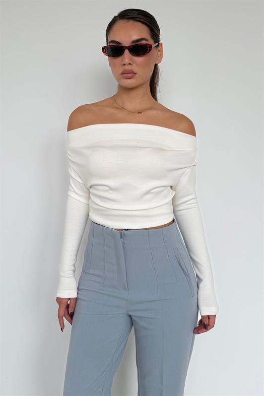 MDX Beyaz Kadın Off Shoulder Uzun Kollu Bluz MG2567 - Brisbane