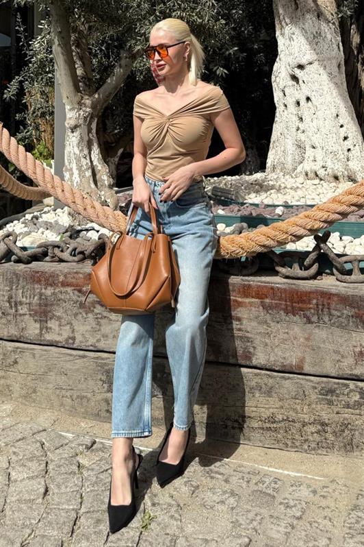 MDX Beige Madonna Neck Women's Blouse Mg2411 - Visalia