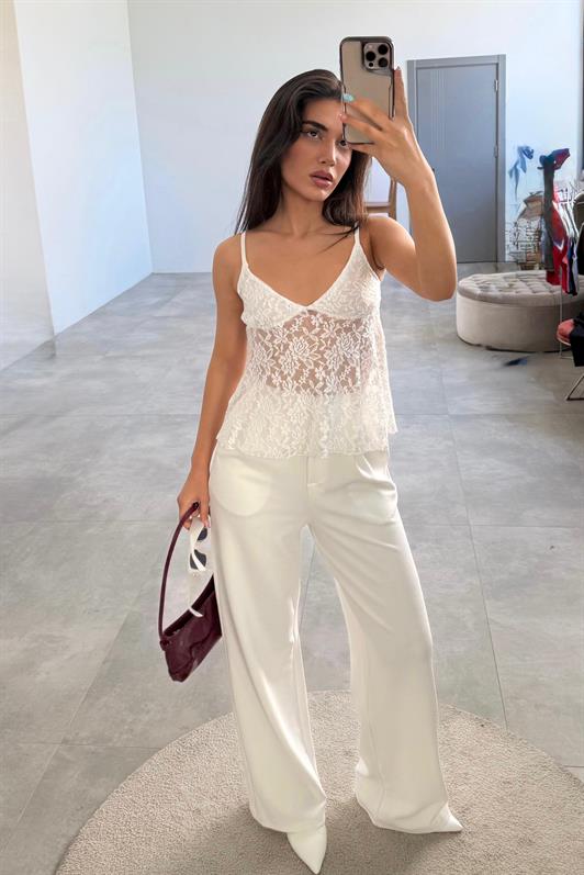 MDX White Adjustable Strap Lace Blouse MG2348 - Pleasanton