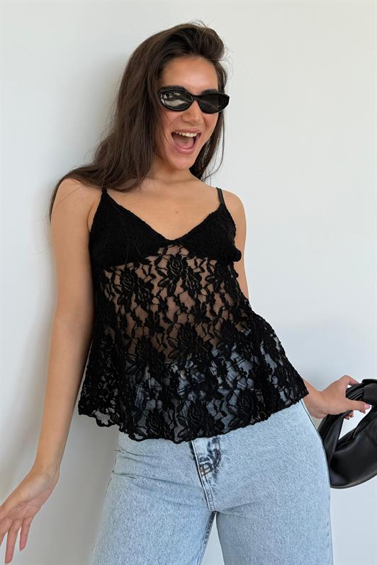 MDX Black Adjustable Strap Lace Blouse MG2348 - Edinburg