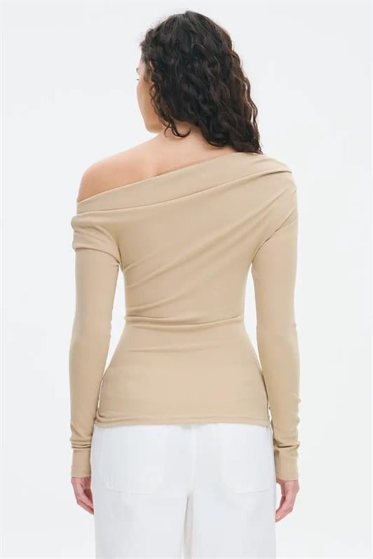 MDX Beige Women Off Shoulder Long Sleeve Blouse MG2567 - Salvatierra