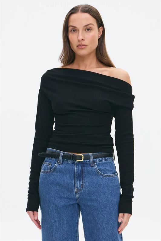 MDX Siyah Kadın Off Shoulder Uzun Kollu Bluz MG2567 - Lingen
