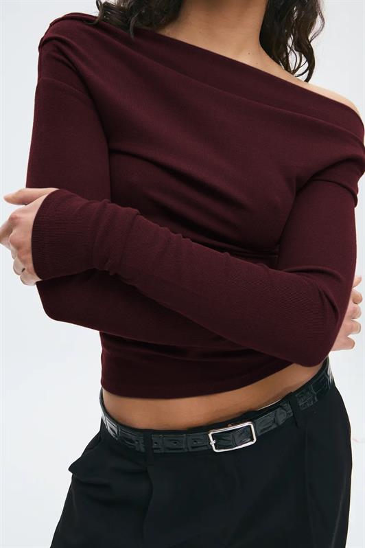 MDX Burgundy Women's Off Shoulder Long Sleeve Blouse MG2567 - Borgerhout
