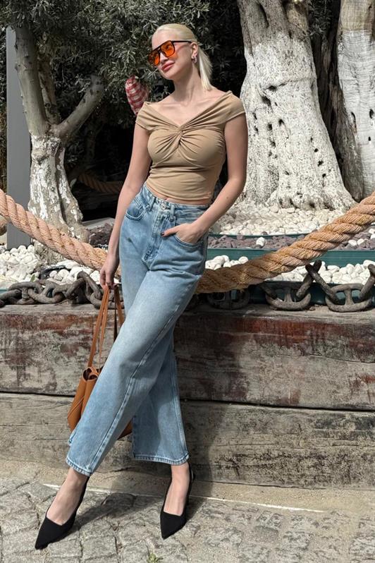 MDX Beige Madonna Neck Women's Blouse Mg2411 - Visalia