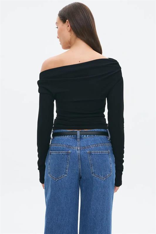 MDX Siyah Kadın Off Shoulder Uzun Kollu Bluz MG2567 - Lingen