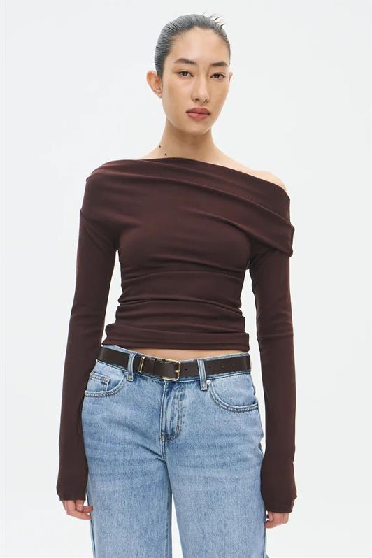MDX Kahverengi Kadın Off Shoulder Uzun Kollu Bluz MG2567 - Coevorden