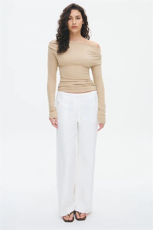 MDX Beige Women Off Shoulder Long Sleeve Blouse MG2567 - Salvatierra