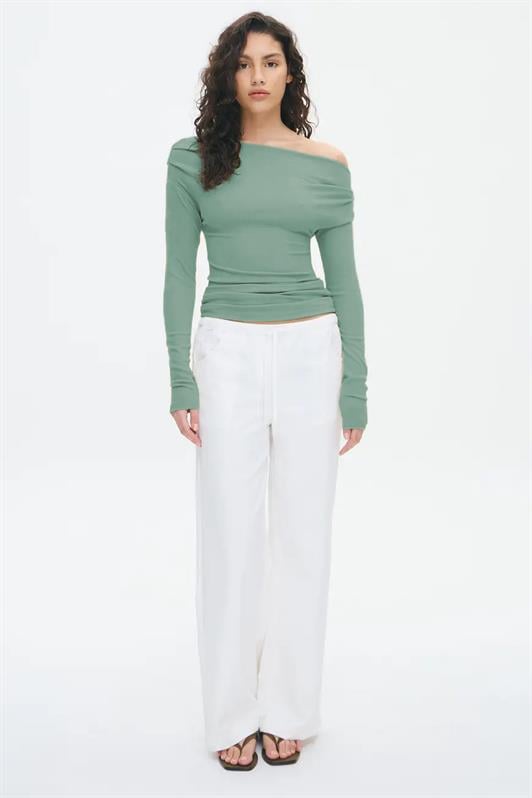 MDX Haki Women Off Shoulder Long Sleeve Blouse MG2567 - Valenciennes