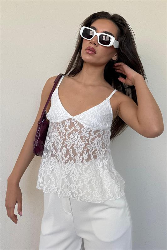 MDX White Adjustable Strap Lace Blouse MG2348 - Pleasanton