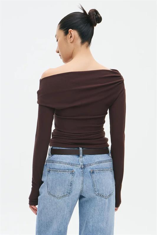 MDX Kahverengi Kadın Off Shoulder Uzun Kollu Bluz MG2567 - Coevorden