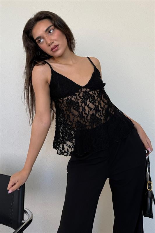 MDX Black Adjustable Strap Lace Blouse MG2348 - Edinburg
