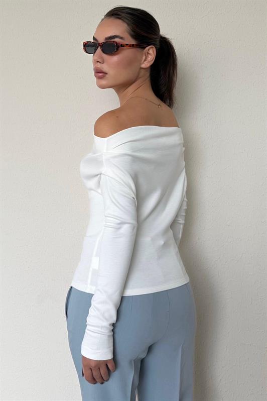 MDX Beyaz Kadın Off Shoulder Uzun Kollu Bluz MG2567 - Brisbane