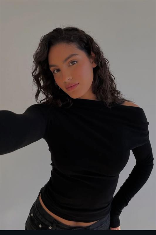MDX Siyah Kadın Off Shoulder Uzun Kollu Bluz MG2567 - Lingen