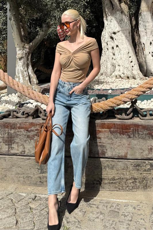 MDX Beige Madonna Neck Women's Blouse Mg2411 - Visalia