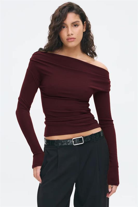 MDX Burgundy Women's Off Shoulder Long Sleeve Blouse MG2567 - Borgerhout