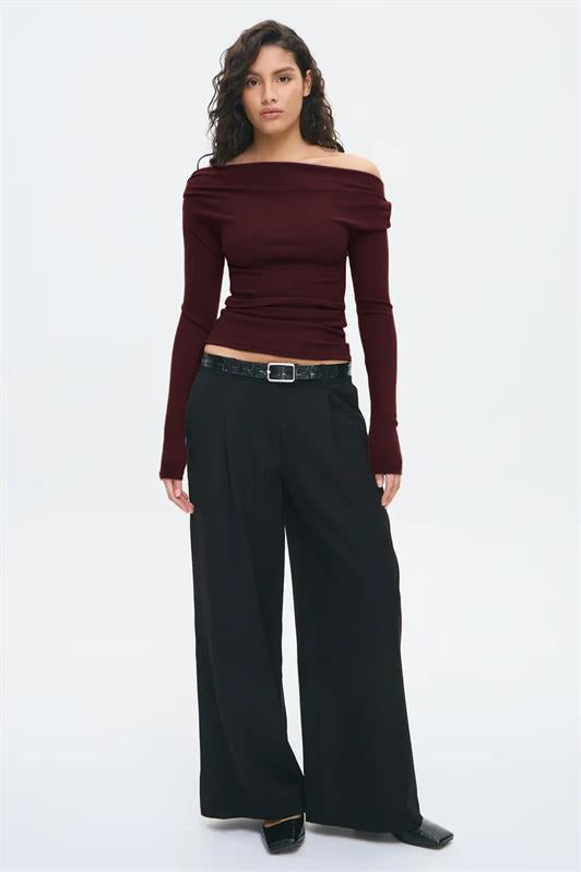 MDX Burgundy Women's Off Shoulder Long Sleeve Blouse MG2567 - Acambay
