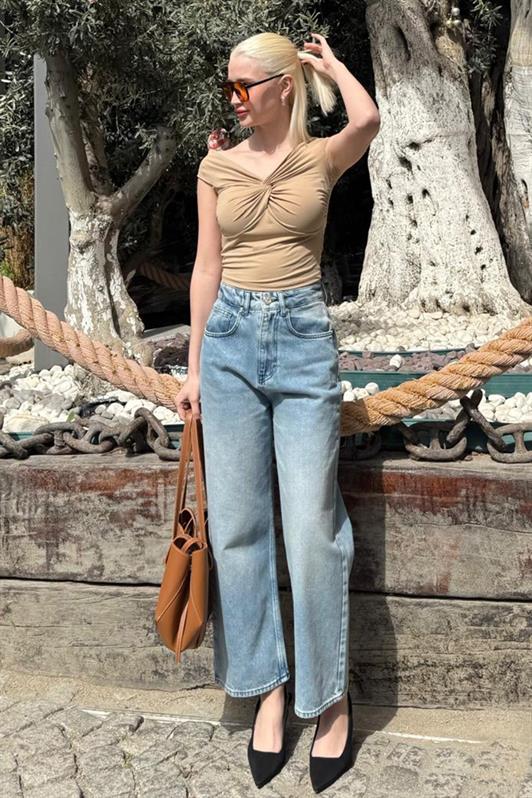 MDX Beige Madonna Neck Women's Blouse Mg2411 - Visalia