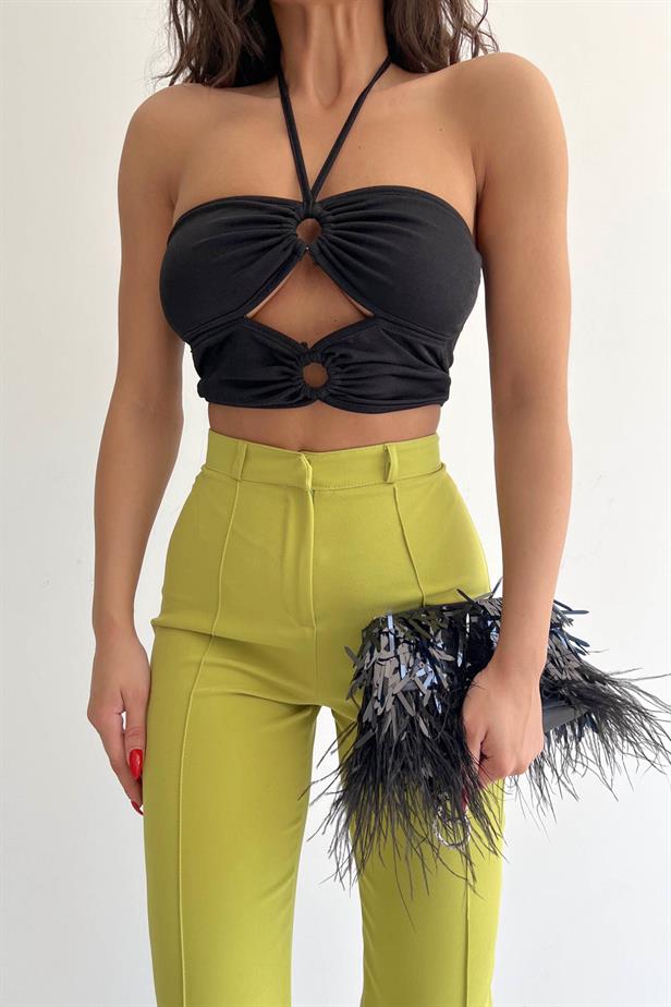 RYN * Halka tokalı cut out top bluz - Siyah - Dovzhansk