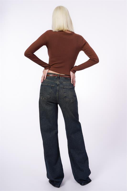 MDX Painful Brown V-Neck Long Sleeve Button Detail Bodysuit MG2194 - Georgetown