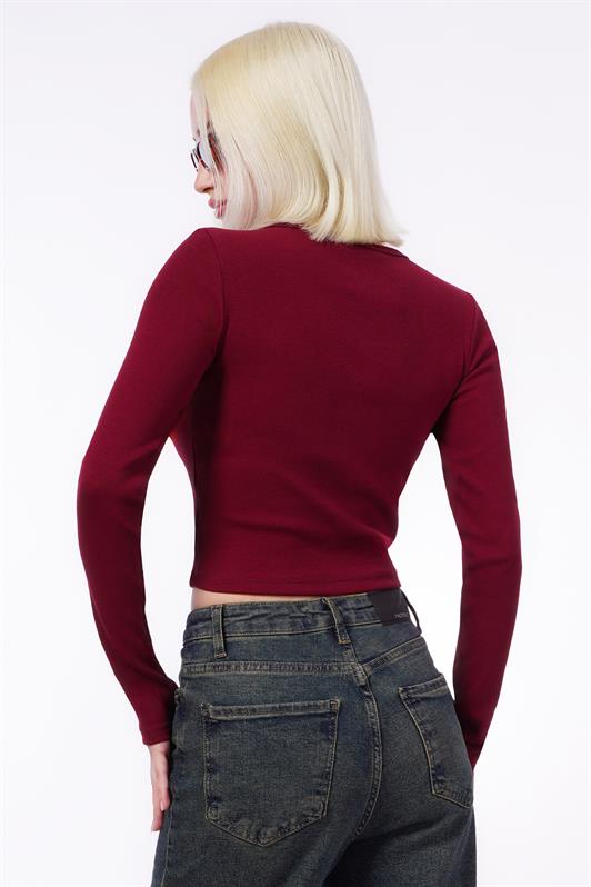 MDX Burgundy V-Neck Long Sleeve Button Detail Bodysuit MG2194 - A Coruña