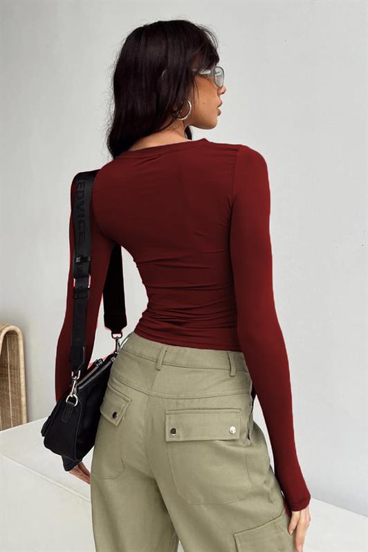MDX Burgundy Bicycle Neck Basic Long Sleeve Bodysuit MG1701 - Fredericton