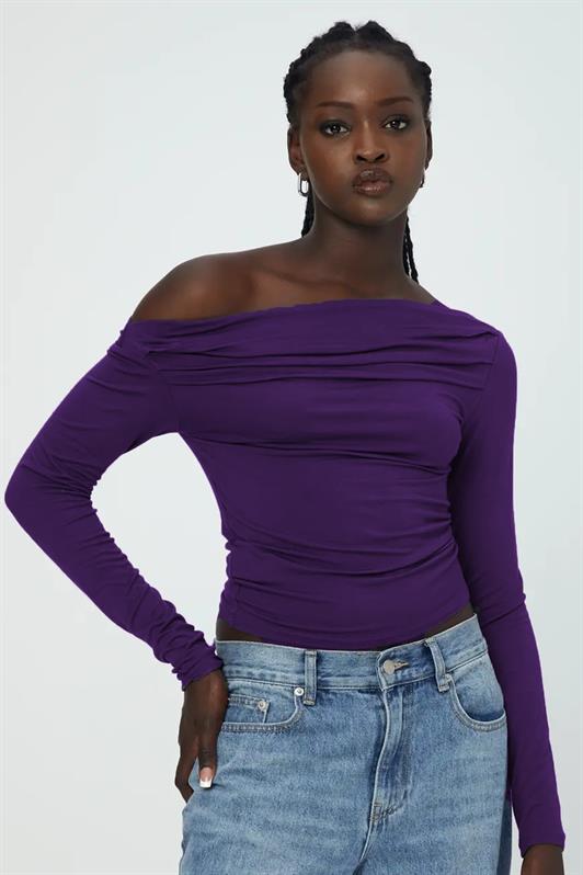 MDX Purple Boat Neck Ruffled Women's Blouse MG2050 - Palma