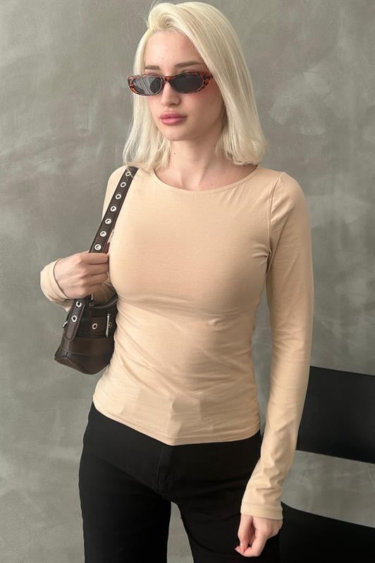 MDX Beige Boat Neck Basic Women's Bodysuit MG1997 - Dzhankoi