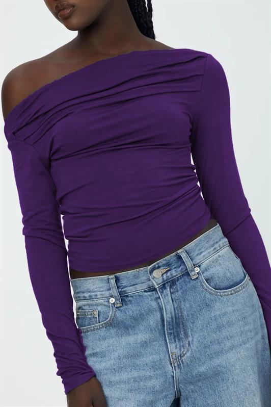 MDX Purple Boat Neck Ruffled Women's Blouse MG2050 - Palma