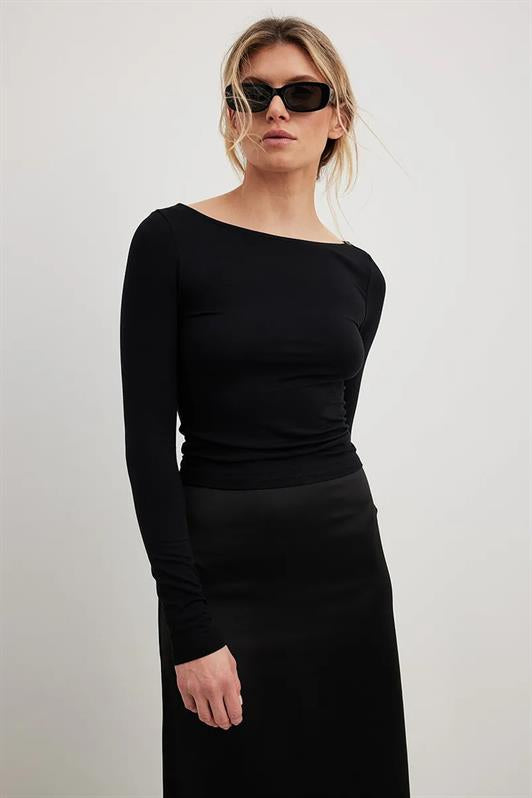 MDX Black Boat Neck Basic Women's Bodysuit MG1997 - Latina
