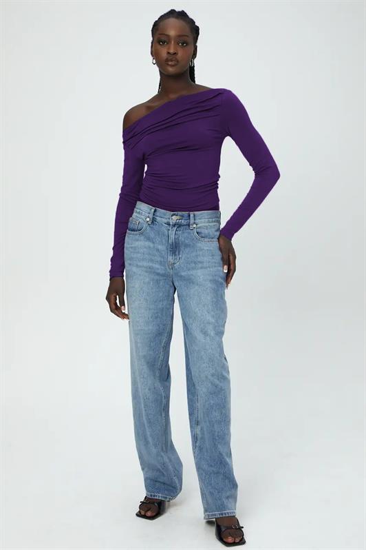 MDX Purple Boat Neck Ruffled Women's Blouse MG2050 - Palma
