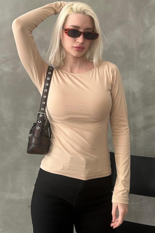 MDX Beige Boat Neck Basic Women's Bodysuit MG1997 - Dzhankoi