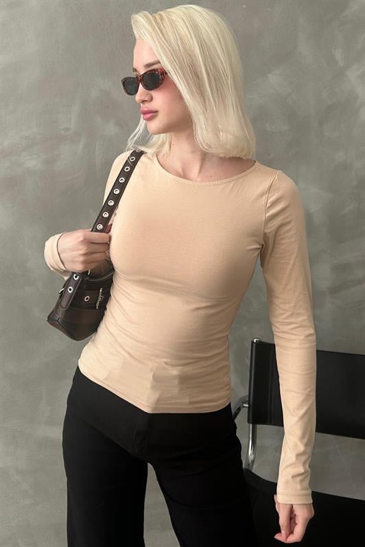MDX Beige Boat Neck Basic Women's Bodysuit MG1997 - Dzhankoi