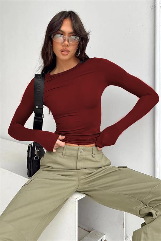 MDX Burgundy Bicycle Neck Basic Long Sleeve Bodysuit MG1701 - Fredericton