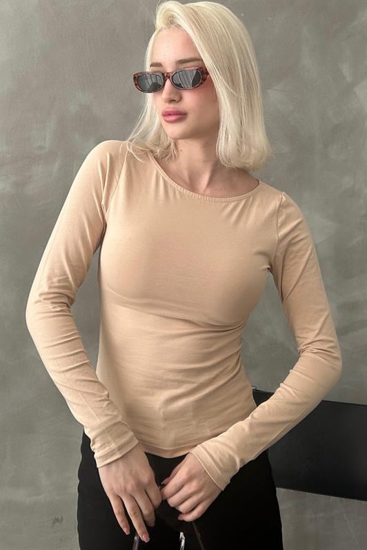 MDX Beige Boat Neck Basic Women's Bodysuit MG1997 - Dzhankoi