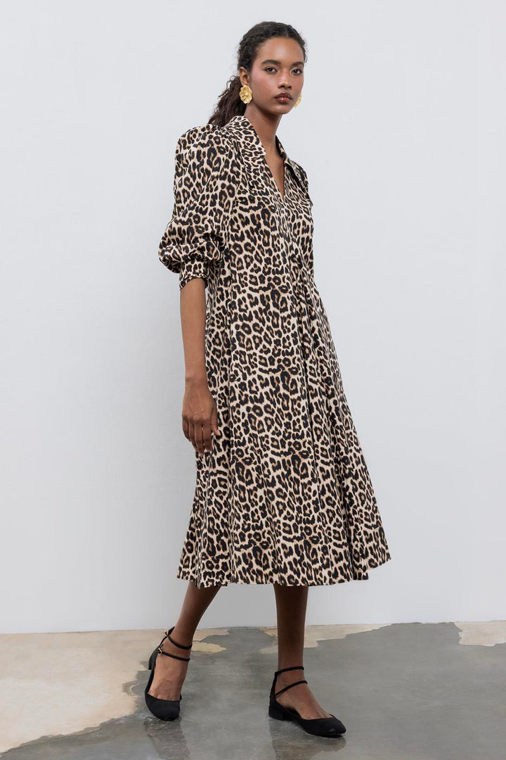 BSL Women Loose-Cut Collar Midi Dress - Doral