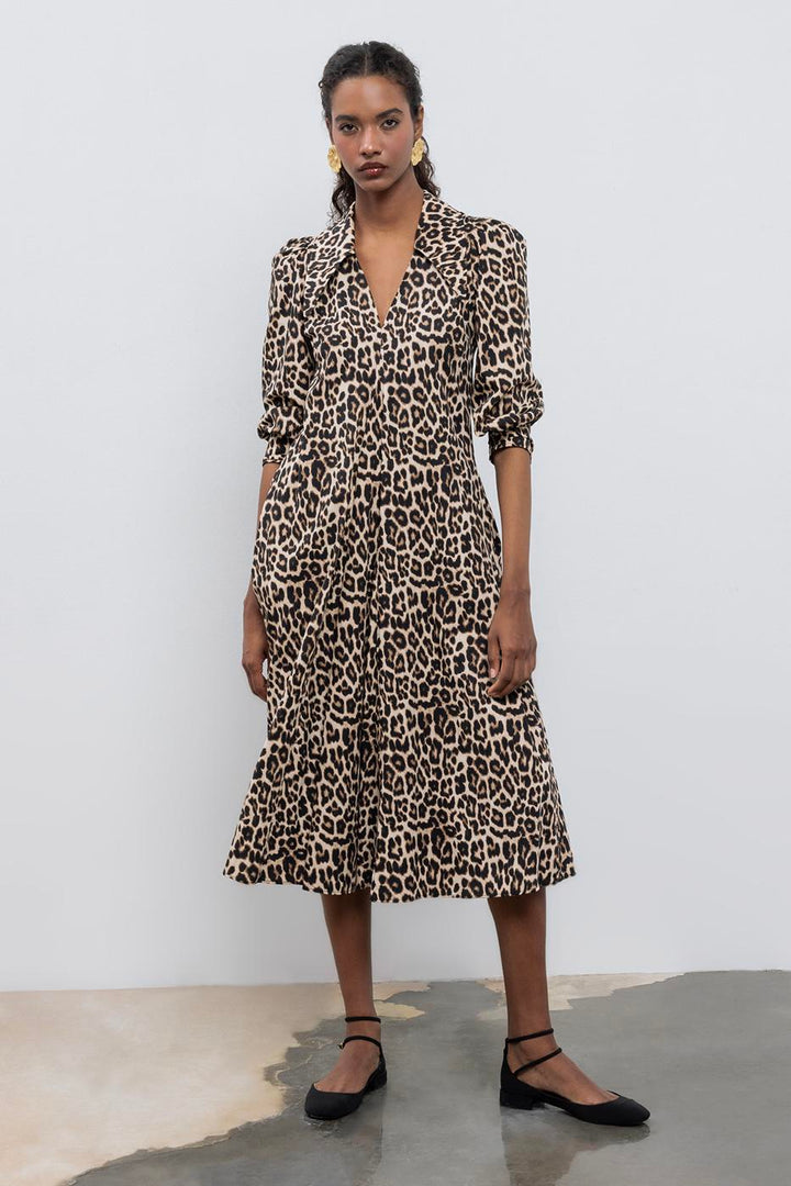 BSL Women Loose-Cut Collar Midi Dress - Doral