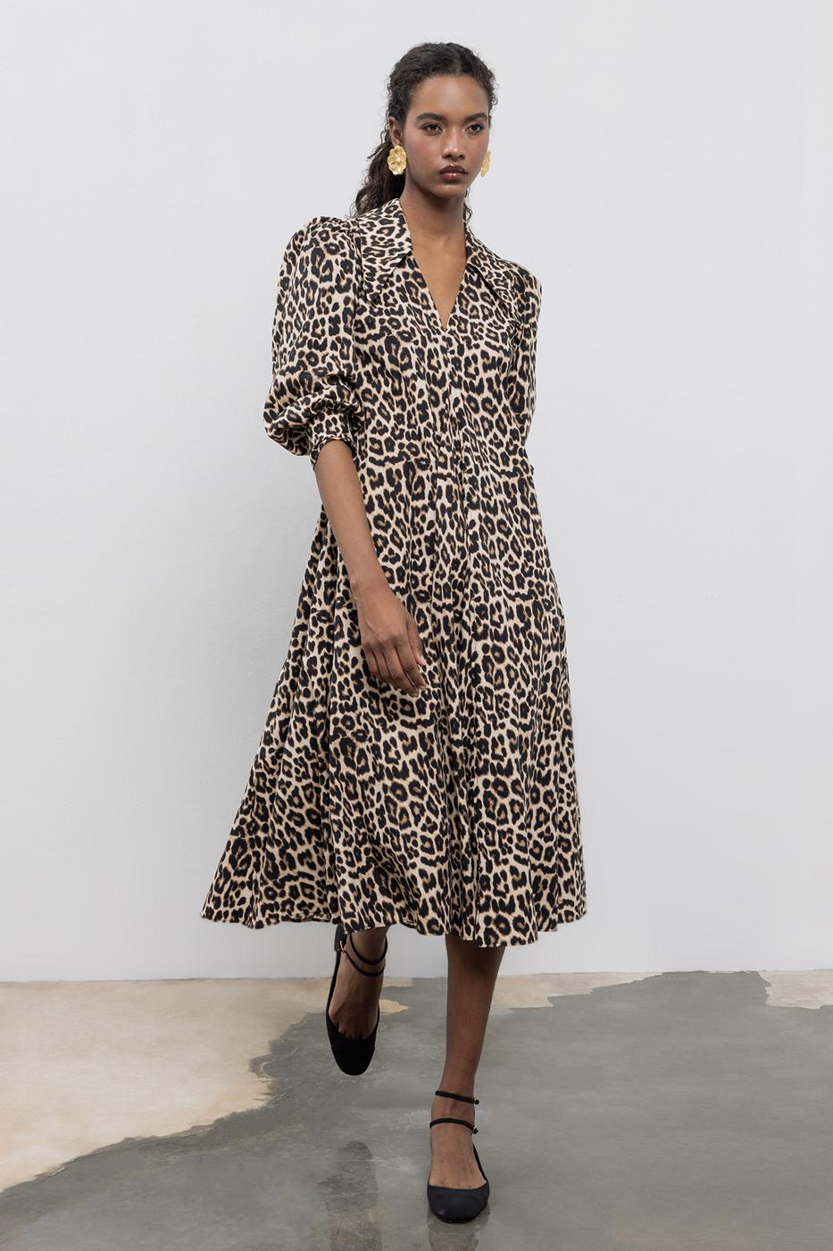 BSL Women Loose-Cut Collar Midi Dress - Doral