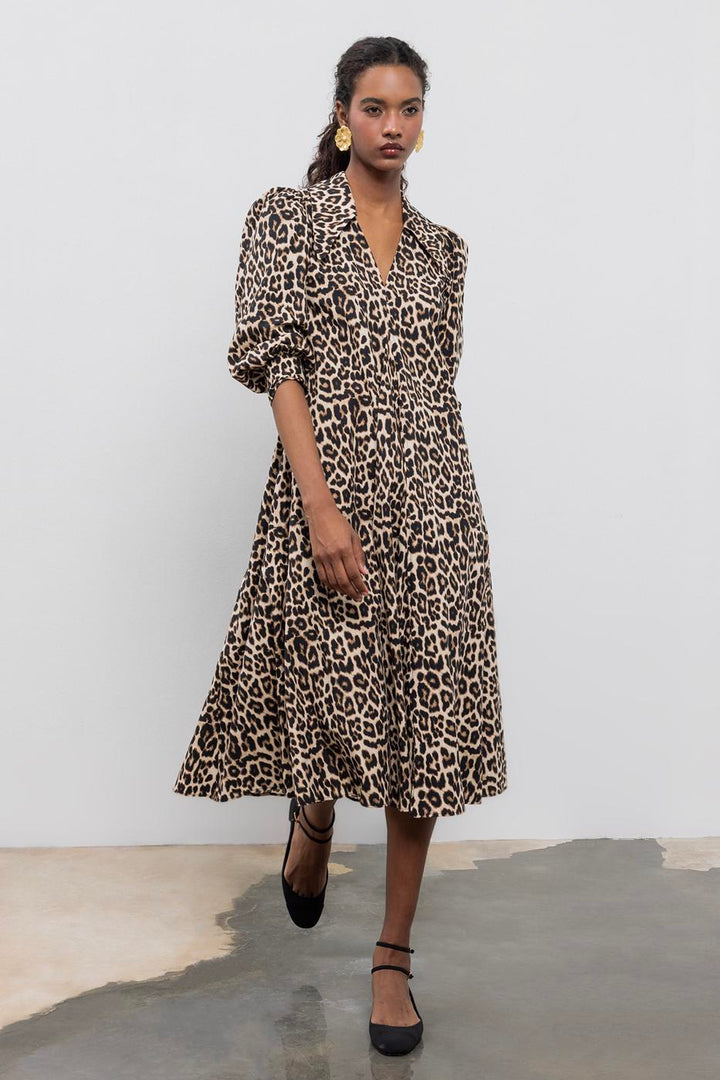 BSL Women Loose-Cut Collar Midi Dress - Doral