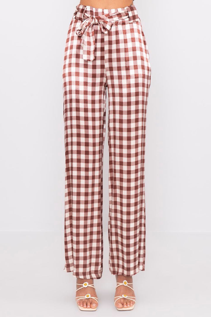 BSL Women Wide Leg Checked Satin Pants - Maintal