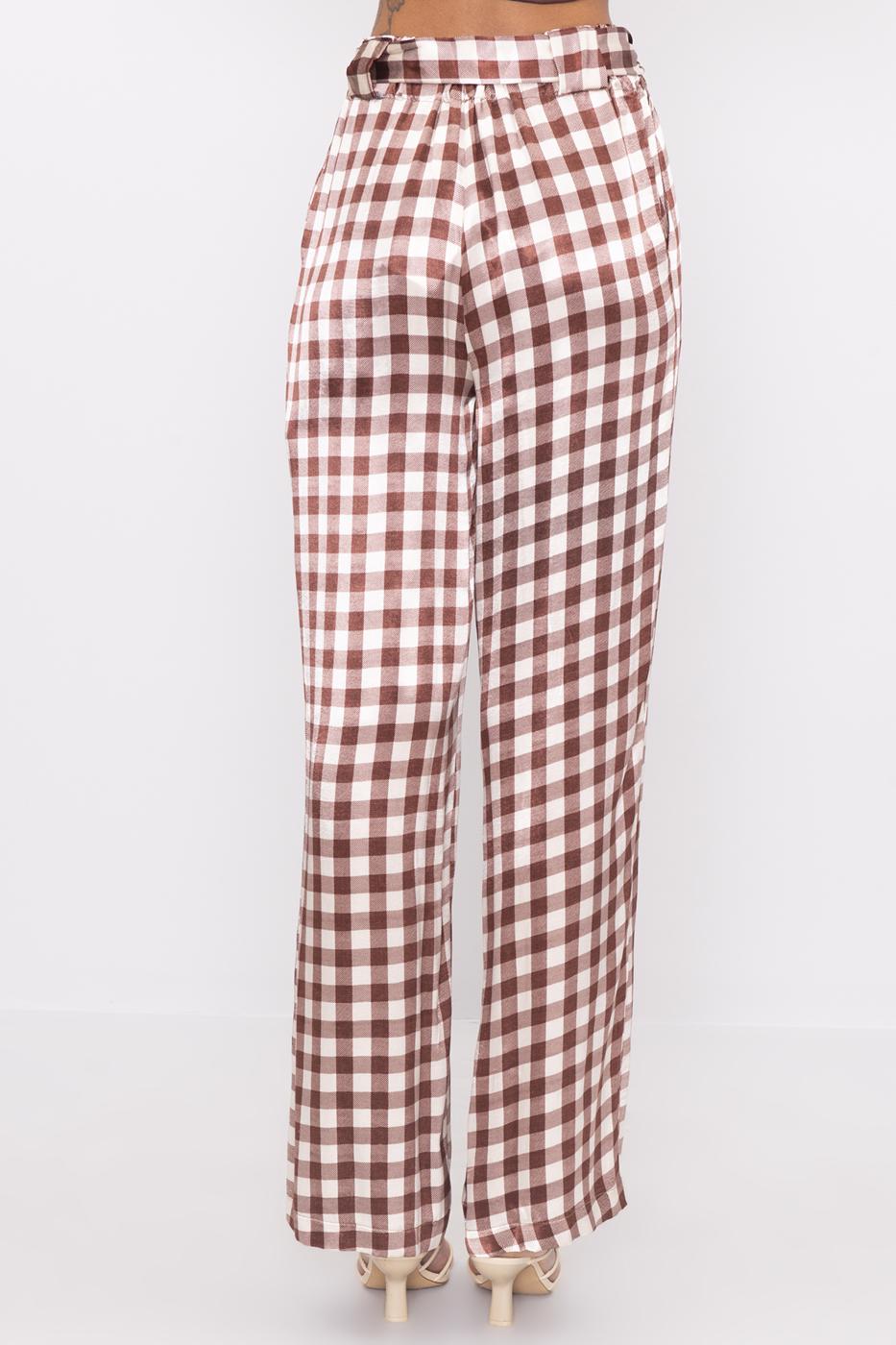 BSL Women Wide Leg Checked Satin Pants - Maintal