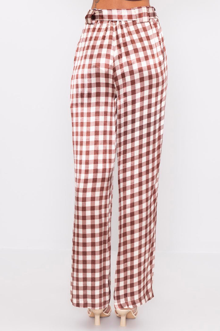 BSL Women Wide Leg Checked Satin Pants - Maintal